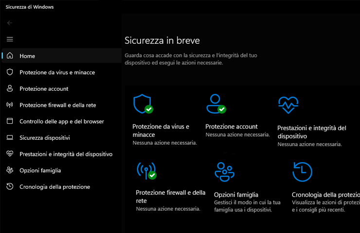 Windows 11 - app Sicurezza di Windows