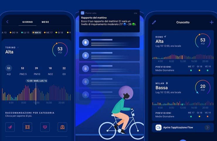 schermate app 'Plume Labs Qualità dell'aria'