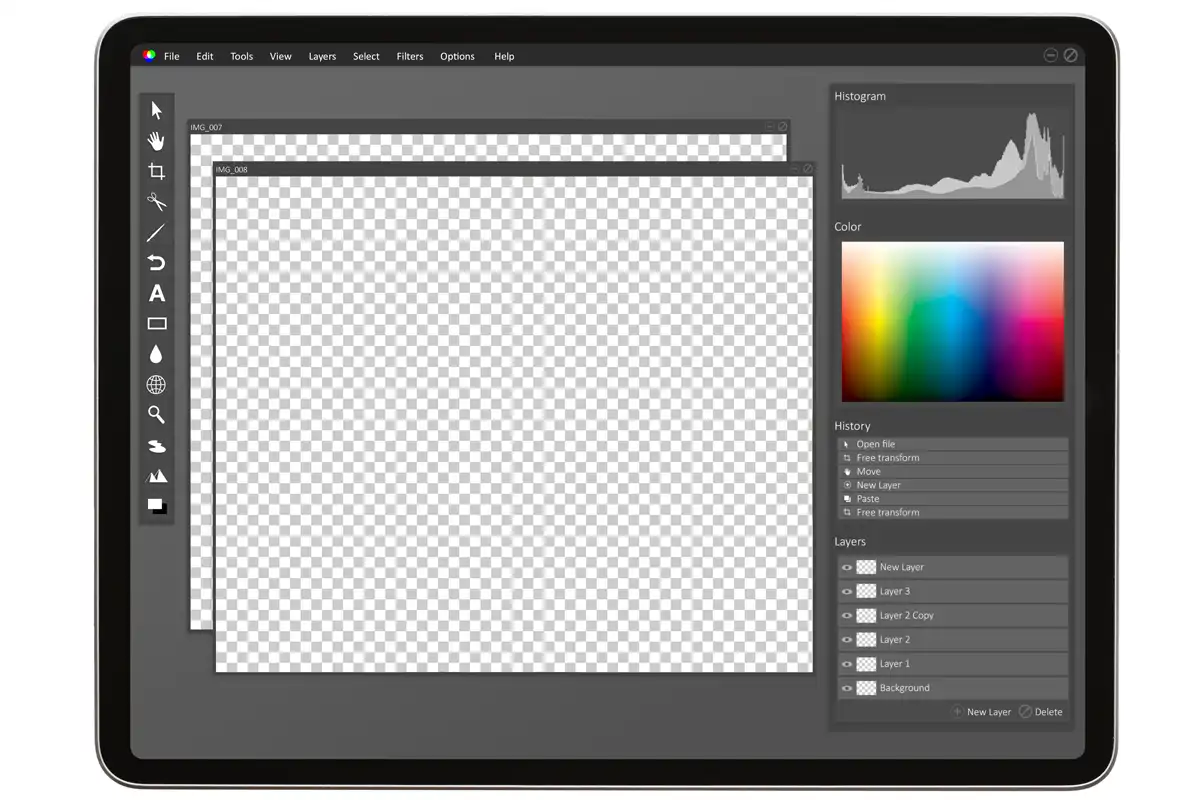 interfaccia di Photoshop in tablet computer