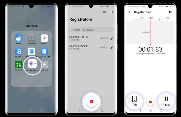 schermate app Registratore vocale su Huawei