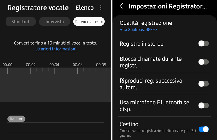 schermate app Registratore vocale su Samsung Galaxy