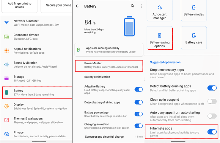 smartphone Asus - schermate per attivare sospensione app in background