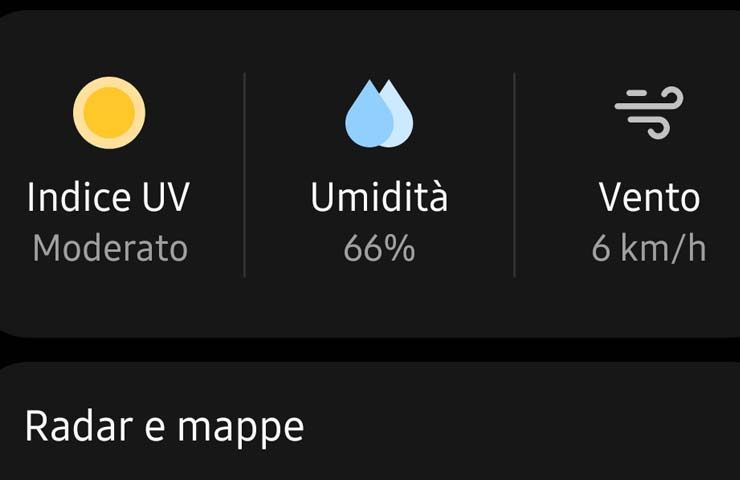 schermata umidità da app meteo pre-instalalta su Android