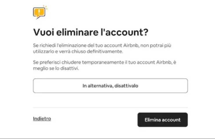 Cancellare l'account su Airbnb
